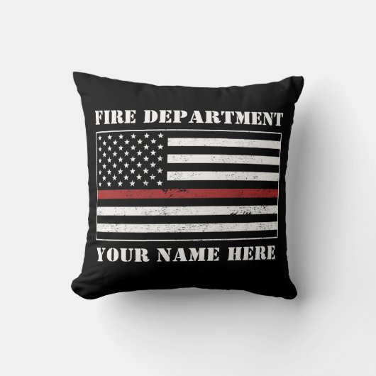 名前をカスタムするの細い赤線誇りを持った旗消防士 クッション (正面)
