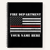 名前をカスタムするの細い赤線誇りを持った旗消防士 ノートブック (正面)
