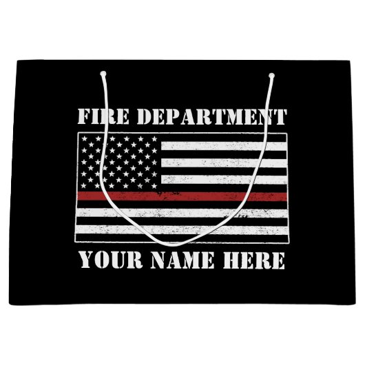 名前をカスタムするの細い赤線誇りを持った旗消防士 ラージペーパーバッグ (正面)