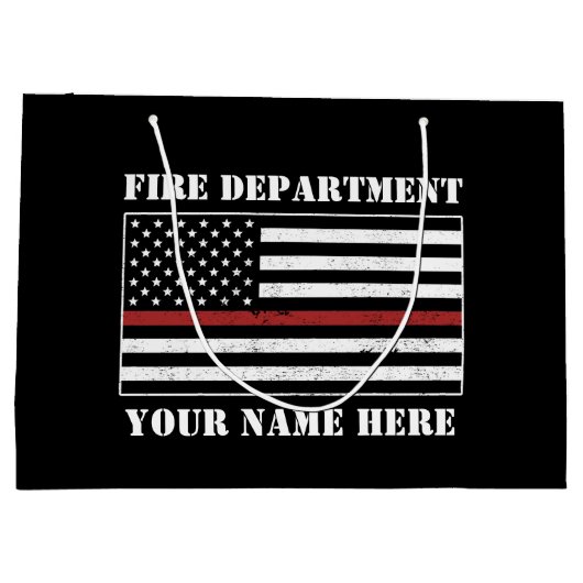 名前をカスタムするの細い赤線誇りを持った旗消防士 ラージペーパーバッグ (裏面)