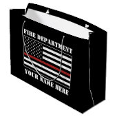 名前をカスタムするの細い赤線誇りを持った旗消防士 ラージペーパーバッグ (裏面アングル)