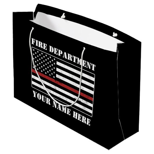 名前をカスタムするの細い赤線誇りを持った旗消防士 ラージペーパーバッグ (裏面アングル)