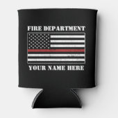 名前をカスタムするの細い赤線誇りを持った旗消防士 缶クーラー (正面)