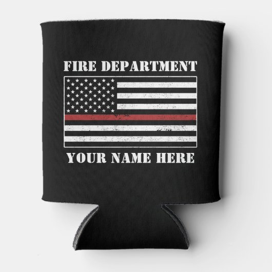 名前をカスタムするの細い赤線誇りを持った旗消防士 缶クーラー (正面)