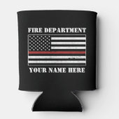 名前をカスタムするの細い赤線誇りを持った旗消防士 缶クーラー (裏面)