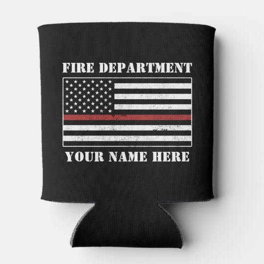 名前をカスタムするの細い赤線誇りを持った旗消防士 缶クーラー (裏面)