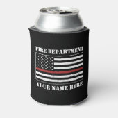 名前をカスタムするの細い赤線誇りを持った旗消防士 缶クーラー (缶裏面)