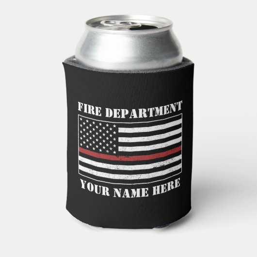 名前をカスタムするの細い赤線誇りを持った旗消防士 缶クーラー (缶裏面)
