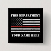 名前をカスタムするの細い赤線誇りを持った旗消防士 缶バッジ (正面)