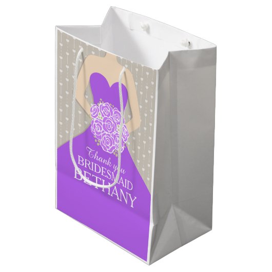 名前をカスタムするの結婚式の新婦付添人の服の紫色のバッグ ミディアムペーパーバッグ (正面アングル)