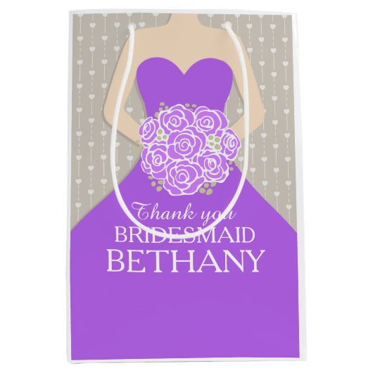 名前をカスタムするの結婚式の新婦付添人の服の紫色のバッグ ミディアムペーパーバッグ (正面)