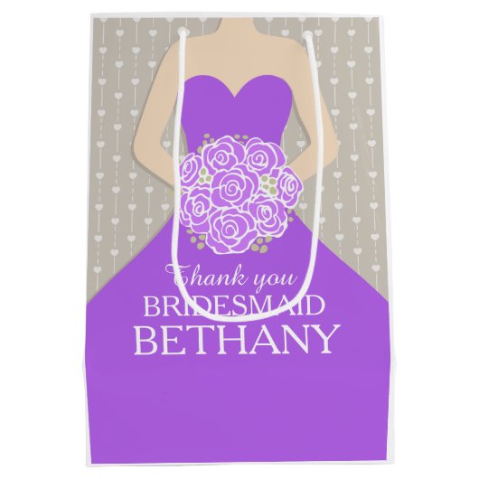 名前をカスタムするの結婚式の新婦付添人の服の紫色のバッグ ミディアムペーパーバッグ (裏面)