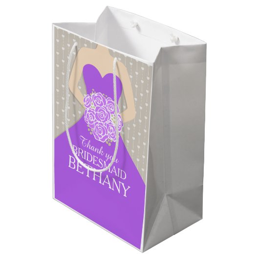 名前をカスタムするの結婚式の新婦付添人の服の紫色のバッグ ミディアムペーパーバッグ (裏面アングル)