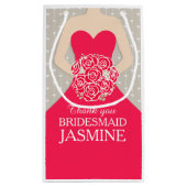 名前をカスタムするの結婚式の新婦付添人の服の赤いバッグ スモールペーパーバッグ (裏面)