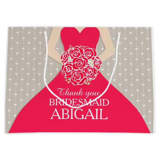 名前をカスタムするの結婚式の新婦付添人の服の赤いバッグ ラージペーパーバッグ (正面)