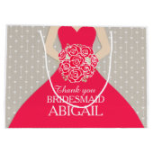 名前をカスタムするの結婚式の新婦付添人の服の赤いバッグ ラージペーパーバッグ (裏面)