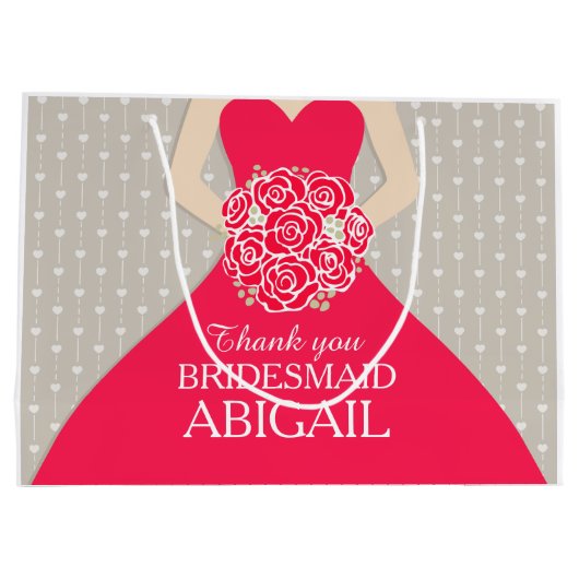 名前をカスタムするの結婚式の新婦付添人の服の赤いバッグ ラージペーパーバッグ (裏面)