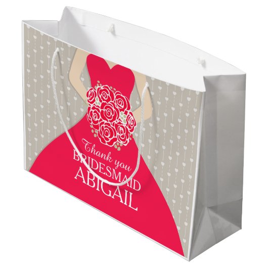 名前をカスタムするの結婚式の新婦付添人の服の赤いバッグ ラージペーパーバッグ (裏面アングル)