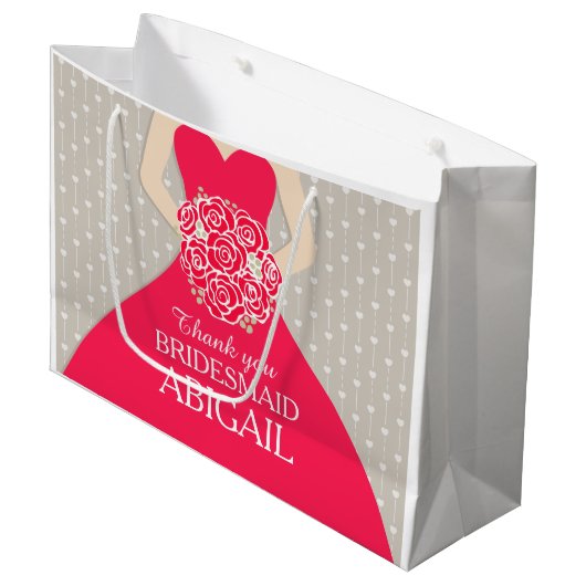名前をカスタムするの結婚式の新婦付添人の服の赤いバッグ ラージペーパーバッグ (正面アングル)