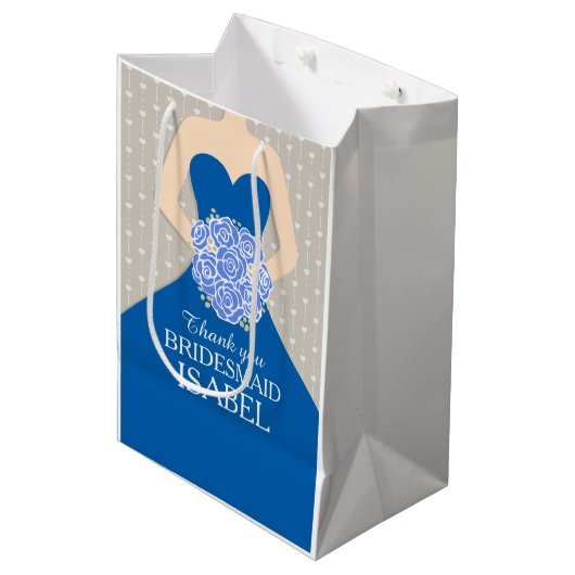 名前をカスタムするの結婚式の新婦付添人の服の青かばん ミディアムペーパーバッグ (正面アングル)