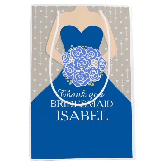 名前をカスタムするの結婚式の新婦付添人の服の青かばん ミディアムペーパーバッグ (正面)