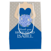 名前をカスタムするの結婚式の新婦付添人の服の青かばん ミディアムペーパーバッグ (裏面)