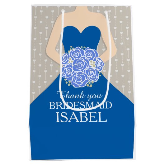 名前をカスタムするの結婚式の新婦付添人の服の青かばん ミディアムペーパーバッグ (裏面)