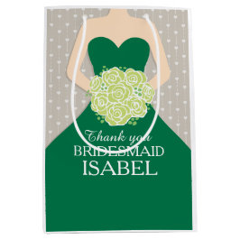 名前をカスタムするの結婚式の新婦付添人の緑の服のバッグ ミディアムペーパーバッグ