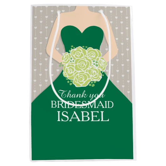 名前をカスタムするの結婚式の新婦付添人の緑の服のバッグ ミディアムペーパーバッグ (正面)