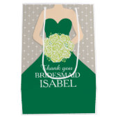 名前をカスタムするの結婚式の新婦付添人の緑の服のバッグ ミディアムペーパーバッグ (裏面)