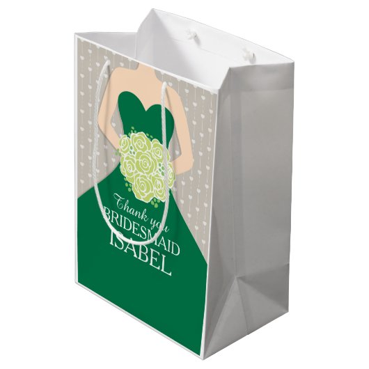 名前をカスタムするの結婚式の新婦付添人の緑の服のバッグ ミディアムペーパーバッグ (裏面アングル)