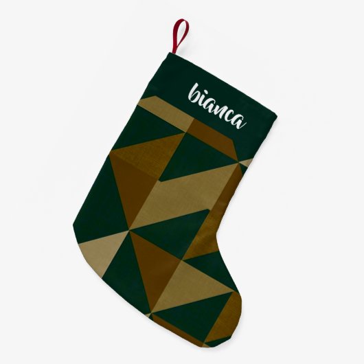 名前をカスタムするの緑と茶色の形 スモールクリスマスストッキング (正面 (吊り時))