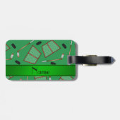 名前をカスタムするの緑のアイスホッケー用スティックのパックの網 ラゲッジタグ (裏面横)