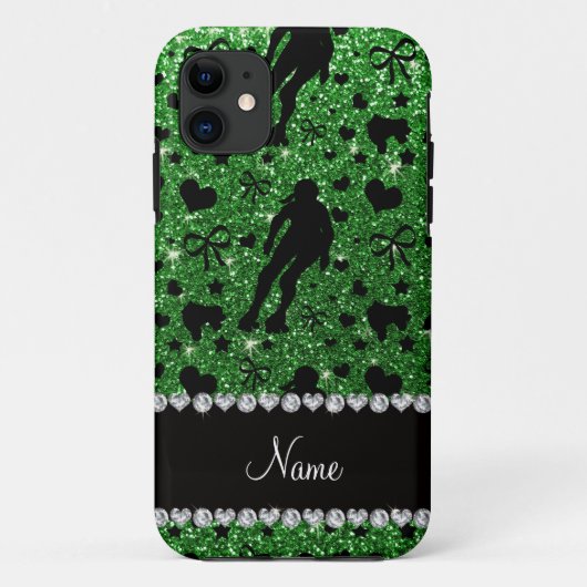 名前をカスタムするの緑のグリッターのローラーダービー Case-Mate iPhoneケース (裏面)