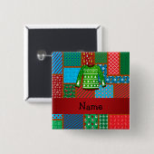 名前をカスタムするの緑の醜いクリスマスのセーター 缶バッジ (正面&裏面)