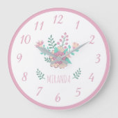 名前をカスタムするの花のリースの女の子の柱時計 ラージ壁時計 (正面)