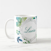 名前をカスタムするの花の緑のコーヒー・マグは個人化なります コーヒーマグカップ (左)