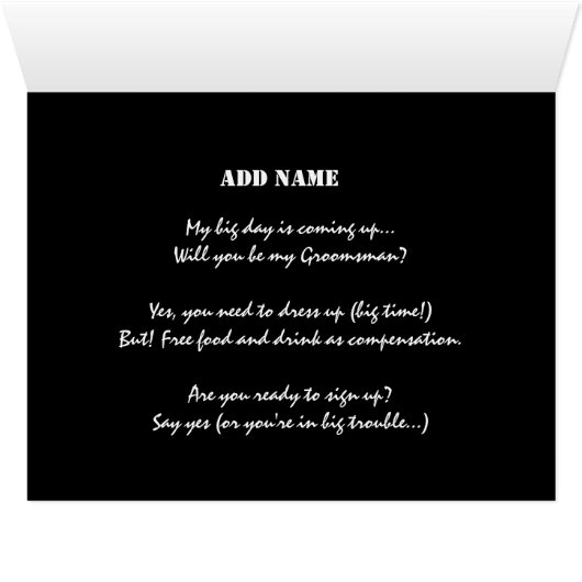 名前をカスタムするの花婿の付添人の招待状のテンプレートおもしろいな2 (内部横(下))