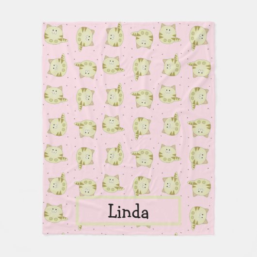 名前をカスタムするの茶色い猫の模様 フリースブランケット (正面)