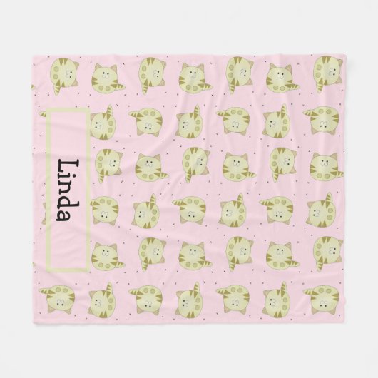 名前をカスタムするの茶色い猫の模様 フリースブランケット (正面(横))