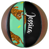 名前をカスタムするの虎の緑のパターン バスケットボール (縦)