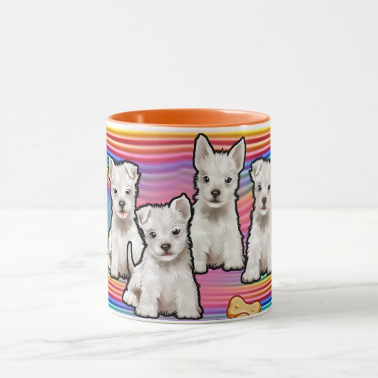 名前をカスタムするの虹と子犬のマグ。コーヒーマグ マグカップ (中央)