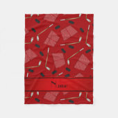 名前をカスタムするの赤いアイスホッケー用スティックのパックの網 フリースブランケット (正面)