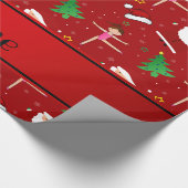 名前をカスタムするの赤いクリスマスの体操サンタ ラッピングペーパー (角)