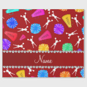 名前をカスタムするの赤いチアリーティングのポンポン ラッピングペーパー (フラット)