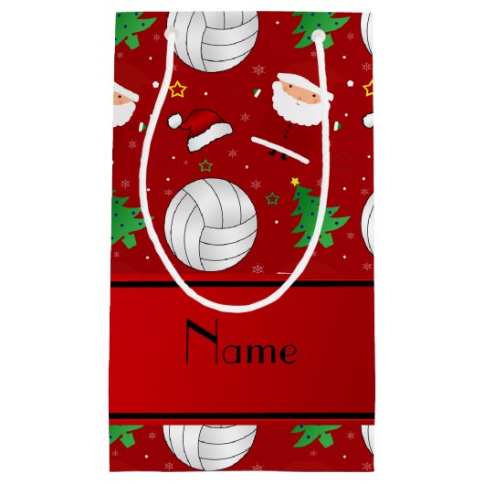 名前をカスタムするの赤いバレーボールのクリスマスパターン スモールペーパーバッグ (正面)