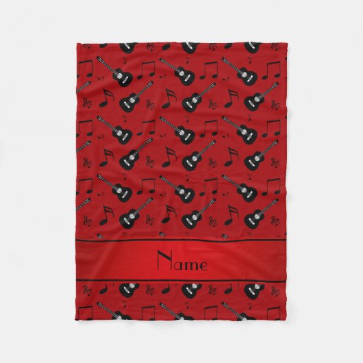 名前をカスタムするの赤く黒いギター音楽ノート フリースブランケット (正面)
