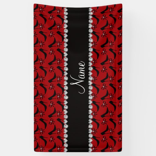 名前をカスタムするの赤く黒いハイヒールの弓ダイヤモンド 横断幕 (縦)