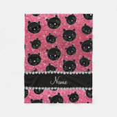 名前をカスタムするの赤紫のピンクのグリッターの黒猫の顔 フリースブランケット (正面)