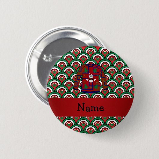 名前をカスタムするの醜いクリスマスのセーターのキャンディ・ケーン 缶バッジ (正面&裏面)